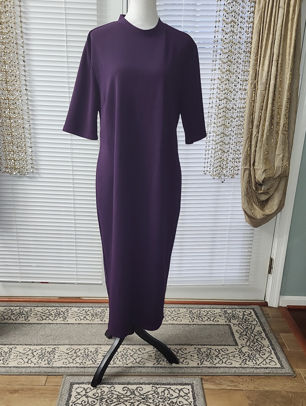 SHEIN Plum Purple Midi Crewneck Dress
